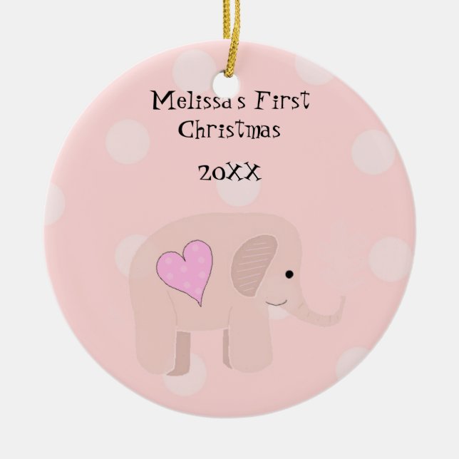 Elephant Baby First Christmas Ceramic Ornament (Front)