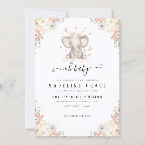 Elephant Baby Girl Baby Shower Invitation