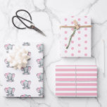 Elephant Baby Girl Baby Shower  Wrapping Paper Sheets<br><div class="desc">This adorable set of mix and match wrapping paper features a baby elephant,  and then spotty and striped papers in coordinating colours.</div>