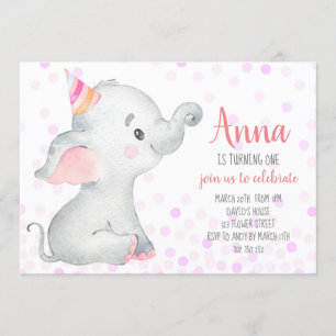 Elephant Baby Girl Blush Pink Confetti Jungle Cute Invitation
