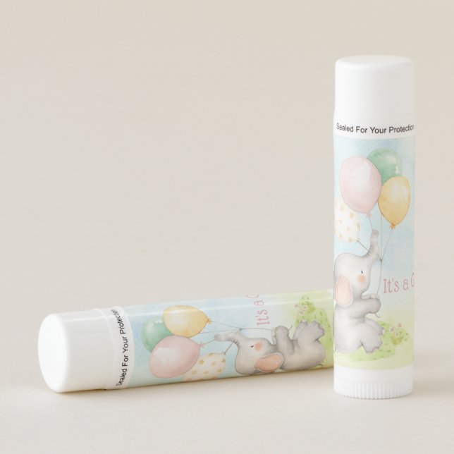 Elephant Baby Girl Lip Balm Favors (Front)
