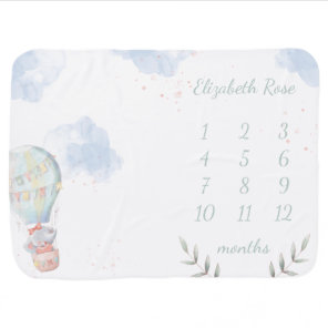 Elephant Baby Girl Milestone Personalized Name Blanket