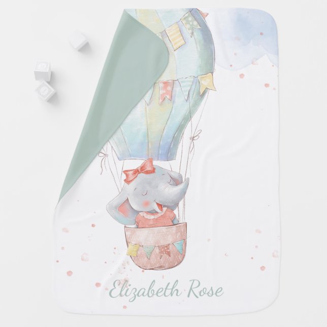 Elephant Baby Girl Personalized Name Baby Blanket (In Situ)