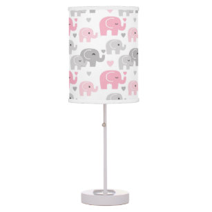 Elephant Baby Girl Pink Gray Nursery Table Lamp