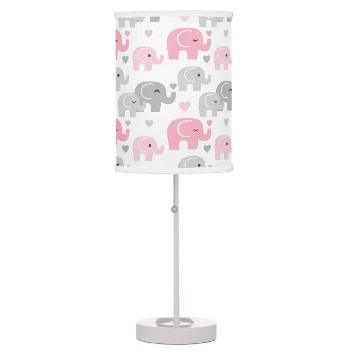 Elephant Baby Girl Pink Gray Nursery, Baby Pink Table Lamp Shade