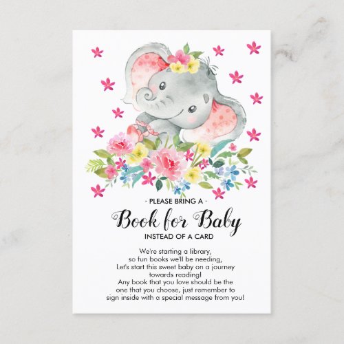 Elephant Baby Girl Shower Book for Baby Card