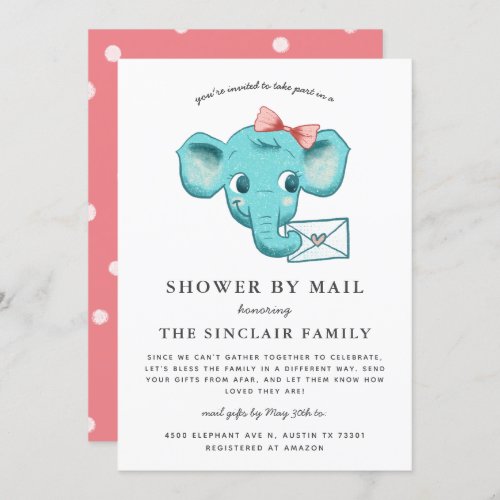 Elephant Baby Girl Shower By Mail Invitation