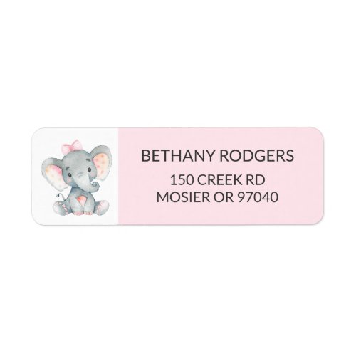 Elephant Baby Girl Shower Envelope Return Address Label