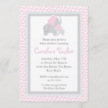 Elephant Baby Girl Shower Invitation Pink Chevron