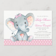 Elephant Baby Girl Shower Invitations