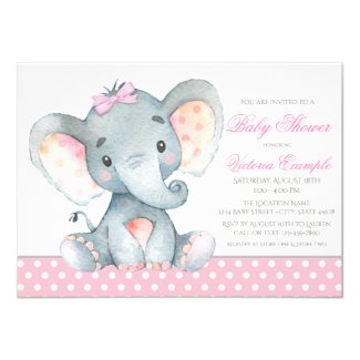 Elephant Baby Girl Shower Invitations