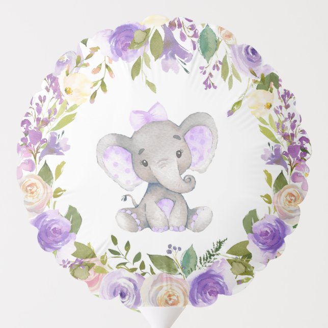 Elephant Baby Girl Shower Lavender Purple Favor Balloon (Back)