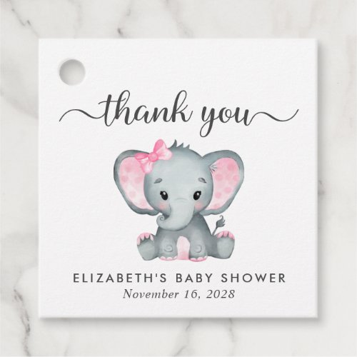 Elephant Baby Girl Shower Thank You Favor Tags