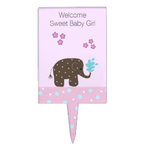 Elephant Baby Girl Welcome Cake Topper