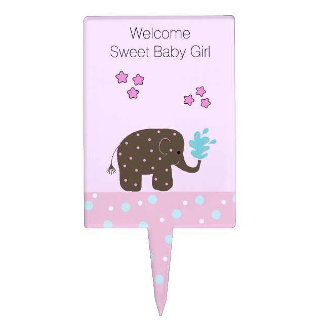Elephant Baby Girl Welcome Cake Topper (Front)