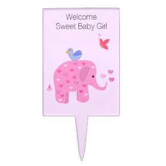 Elephant Baby Girl Welcome Cake Topper
