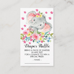 Elephant Baby Girls Shower Diaper Raffle Ticket Enclosure Card