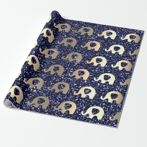 Elephant Baby Gold Deep Blue Navy Glitter Spark Wrapping Paper