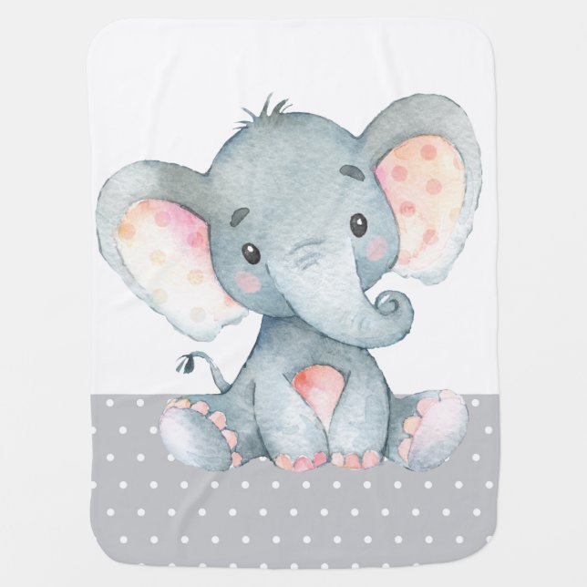 Elephant Baby Gray Baby Blanket (Front)