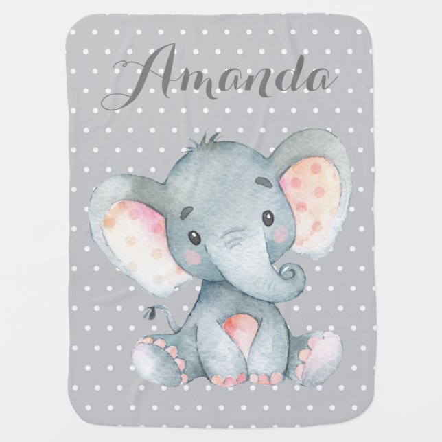 Elephant Baby Gray Baby Blanket (Front)