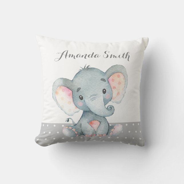 Elephant Baby Gray Throw Pillow (Front)