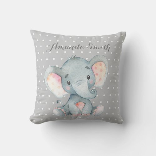 Elephant Baby Gray Throw Pillow