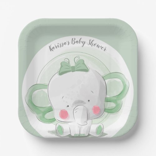Elephant Baby Green Paper Plates