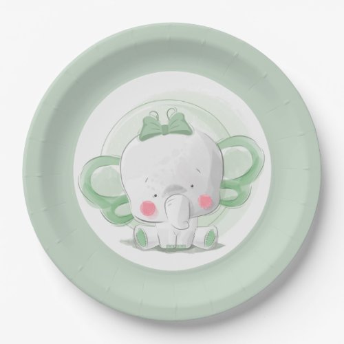 Elephant Baby Green Paper Plates
