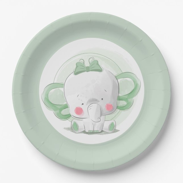 Elephant Baby Green Paper Plates (Front)