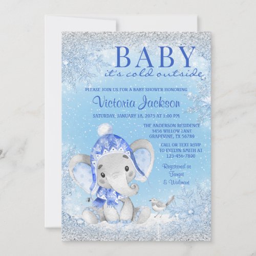 Elephant Baby its Cold Outside Baby Shower Invitation