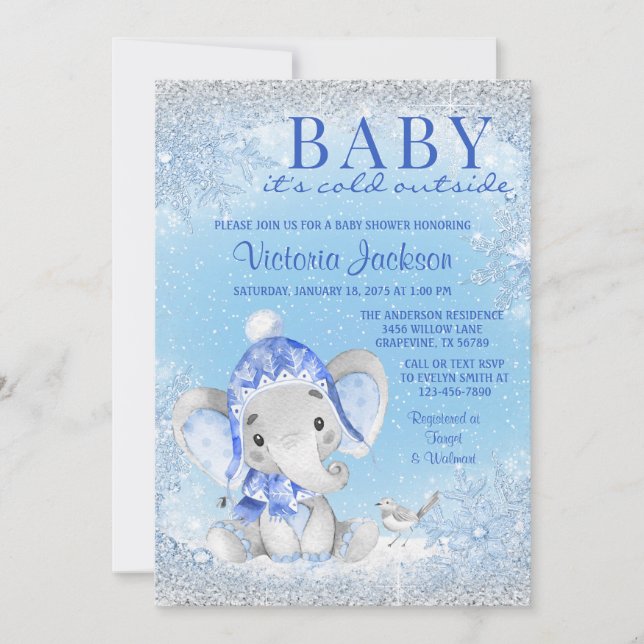 Elephant Baby its Cold Outside Baby Shower Invitation (Front)