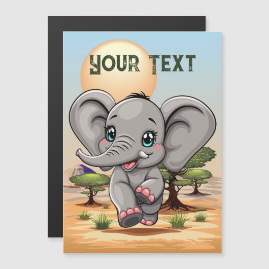 Elephant Baby Jumping Happy in African Savannah (Front/Back)