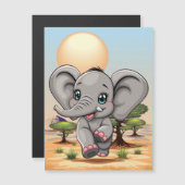 Elephant Baby Jumping Happy in African Savannah (Front/Back)