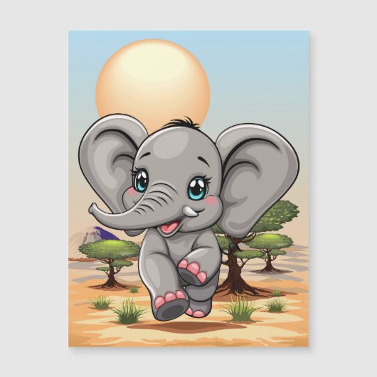 Elephant Baby Jumping Happy in African Savannah (Front)