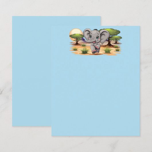 Elephant Baby Jumping Happy in African Savannah (Front/Back)