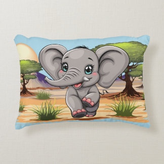 Elephant Baby Jumping Happy in African Savannah Accent Pillow