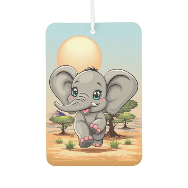 Elephant Baby Jumping Happy in African Savannah Air Freshener (Front)