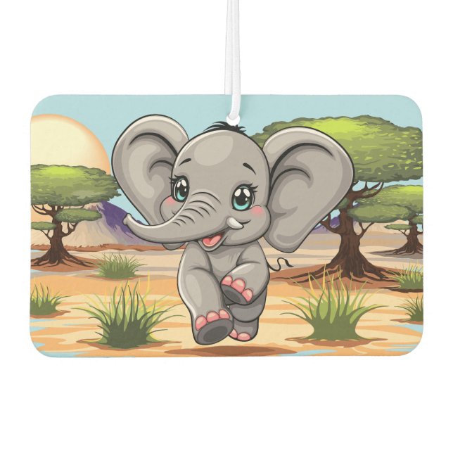 Elephant Baby Jumping Happy in African Savannah Air Freshener (Front)