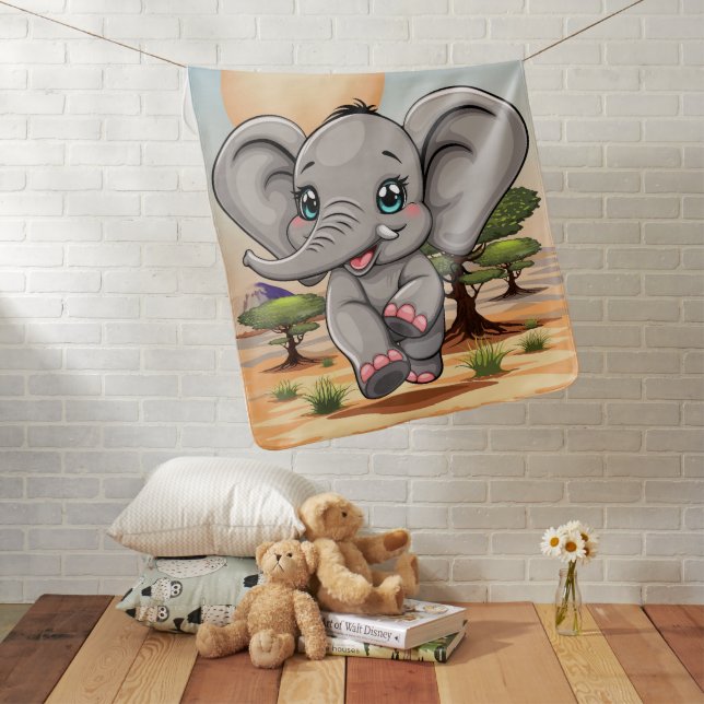 Elephant Baby Jumping Happy in African Savannah Baby Blanket (In Situ)