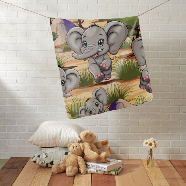 Elephant Baby Jumping Happy in African Savannah Baby Blanket (In Situ)