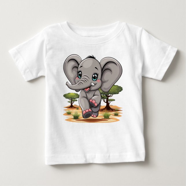 Elephant Baby Jumping Happy in African Savannah Baby T-Shirt (Front)