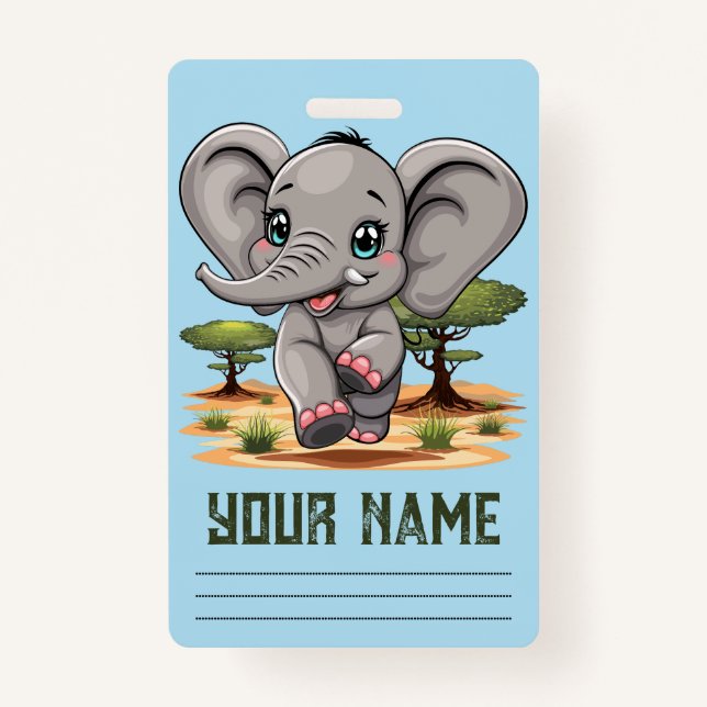 Elephant Baby Jumping Happy in African Savannah Badge (Front)