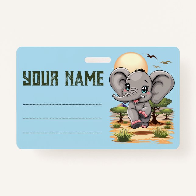 Elephant Baby Jumping Happy in African Savannah Badge (Front)