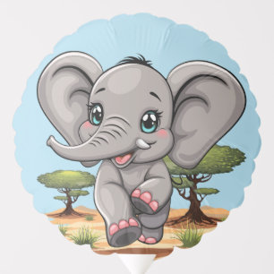 Elephant Baby Jumping Happy in African Savannah Balloon