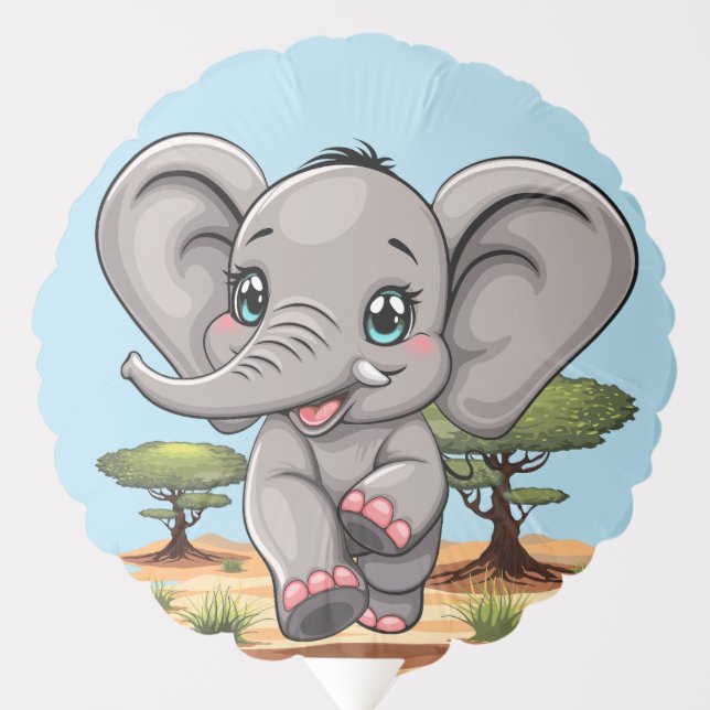 Elephant Baby Jumping Happy in African Savannah Balloon (Front)