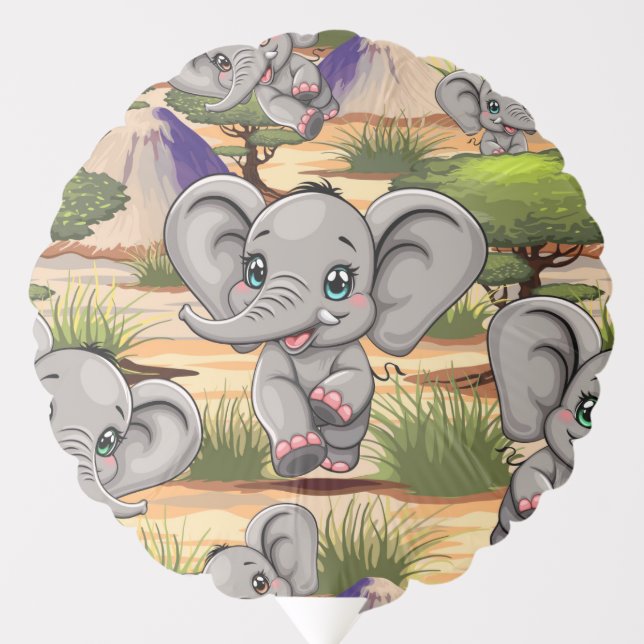 Elephant Baby Jumping Happy in African Savannah Balloon (Front)