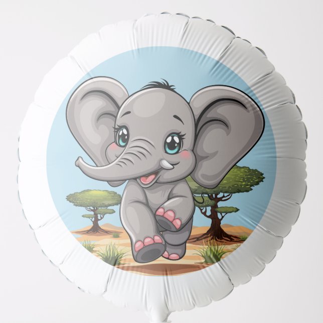 Elephant Baby Jumping Happy in African Savannah Balloon (Front)