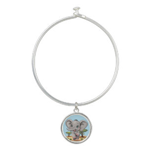 Elephant Baby Jumping Happy in African Savannah Bangle Bracelet