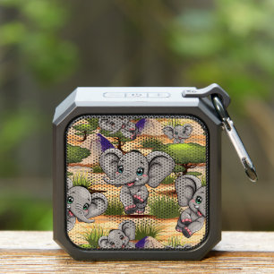 Elephant Baby Jumping Happy in African Savannah Bluetooth Speaker