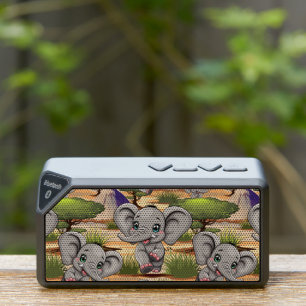 Elephant Baby Jumping Happy in African Savannah Bluetooth Speaker